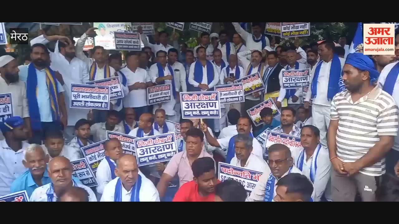 Azad Samaj Party Workers Protest at Meerut Collectorate Over Reservation in Private Sector