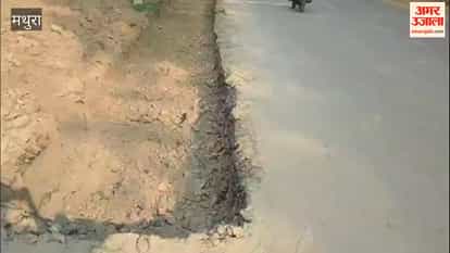 Widening work on the Mathura-Sadabad road is progressing at a snail's pace, with potholes at various locations causing trouble.