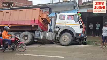 Trailer plunges into roadside drain along NH-124C in Ghazipur