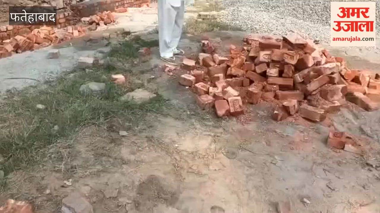 Construction work on the boundary wall of the power substation in Pirthala, Fatehabad, was halted