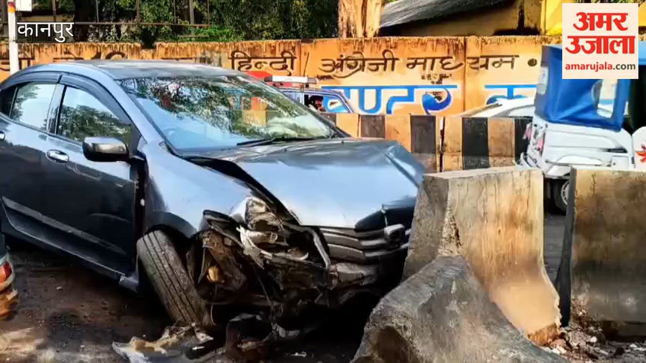 Car loses control while swerving to avoid a pothole and hits divider; major accident averted