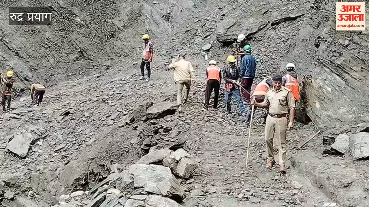 Landslide at Chirbasa: Kedarnath trek route blocked by debris and falling stones.
