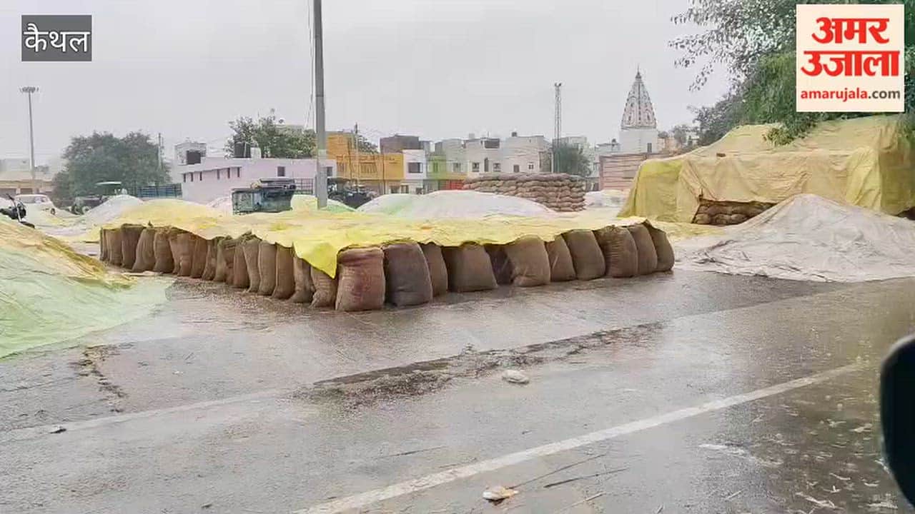 Heavy rains in Kaithal halted work in the mandis, leaving paddy lying in the open soaked.
