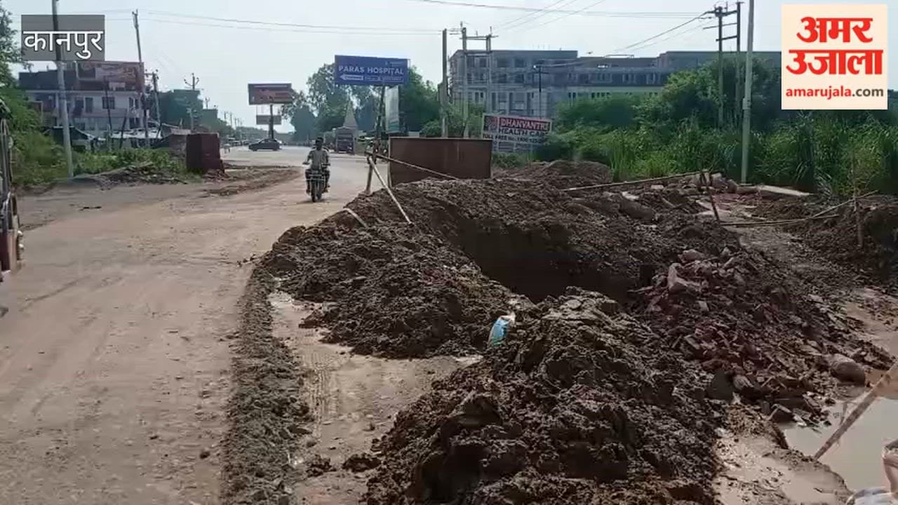 Culvert construction underway on Mandhana-Bithoor Road without robust barricading