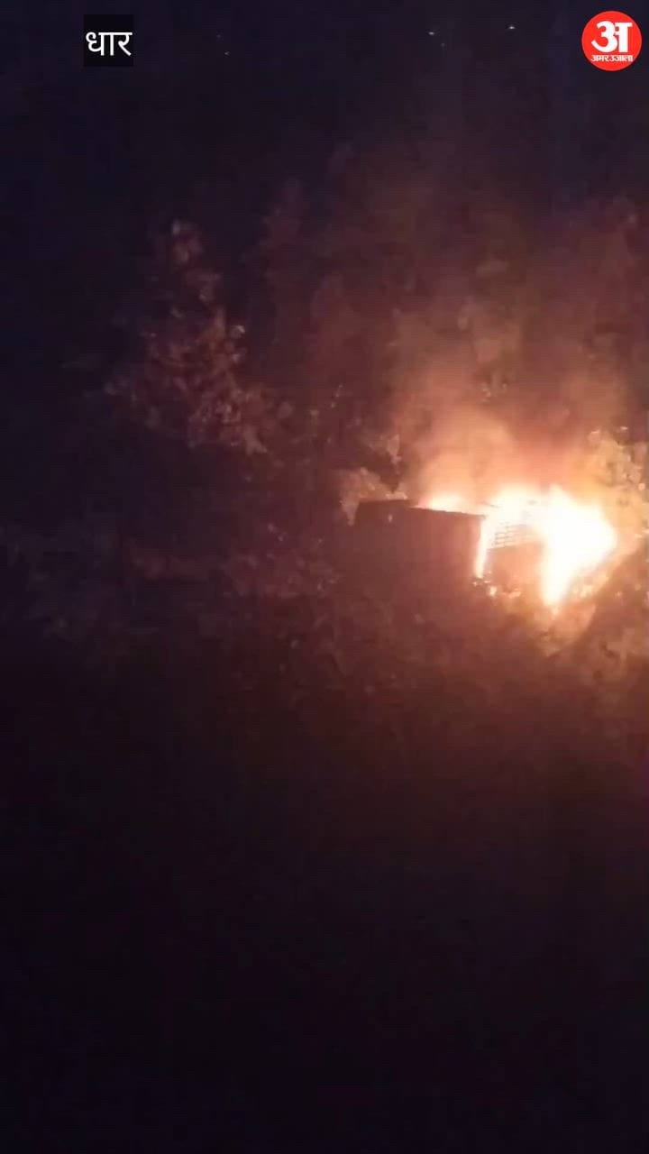 Dhar: Vehicle Breaks Railing and Plunges 50 Feet into Gorge, Cabin Catches Fire; Driver and Cleaner Escape