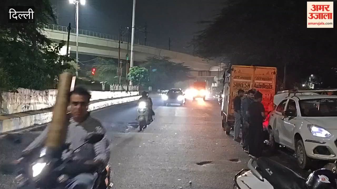 Taxi climbed on divider under railway bridge in Delhi