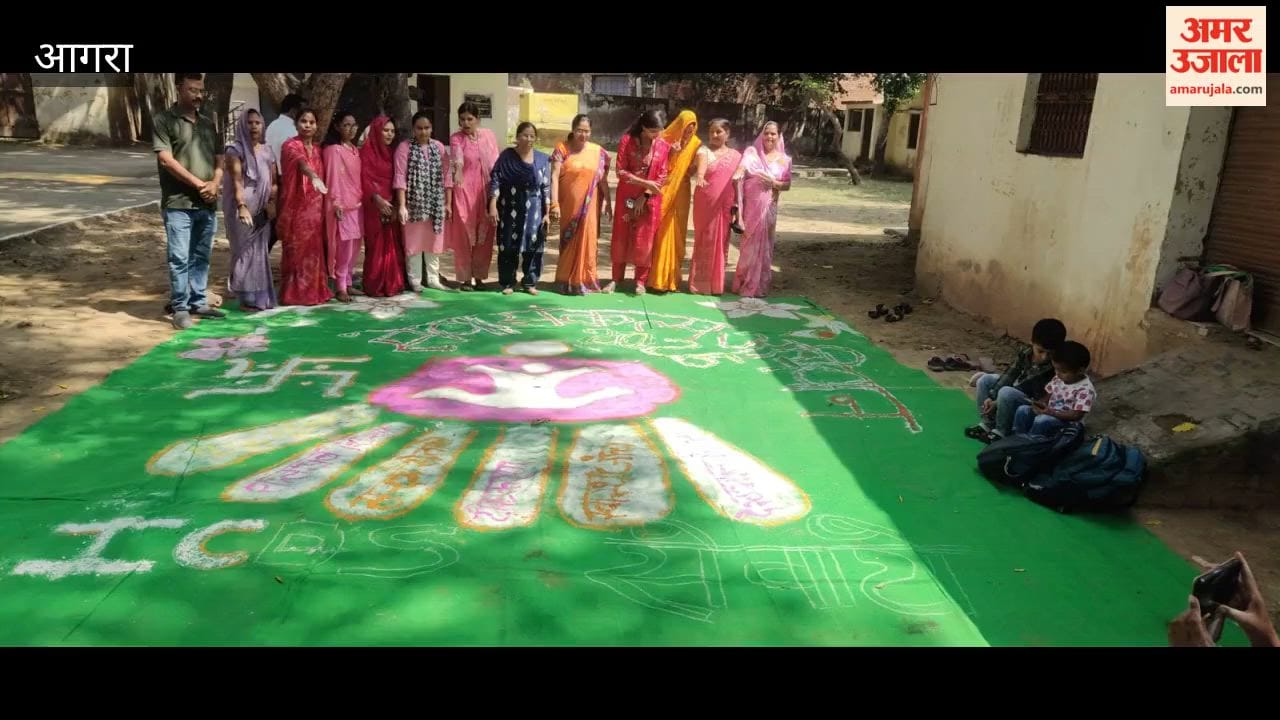 Attractive Rangolis adorned the 'Seva Sankalp Abhiyan' camp.