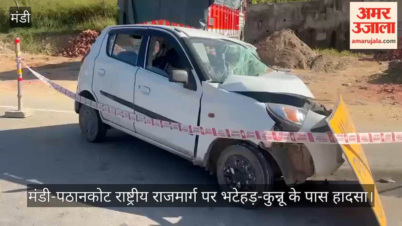 mandi pathankot highway alto car collides road roller six injured three children
