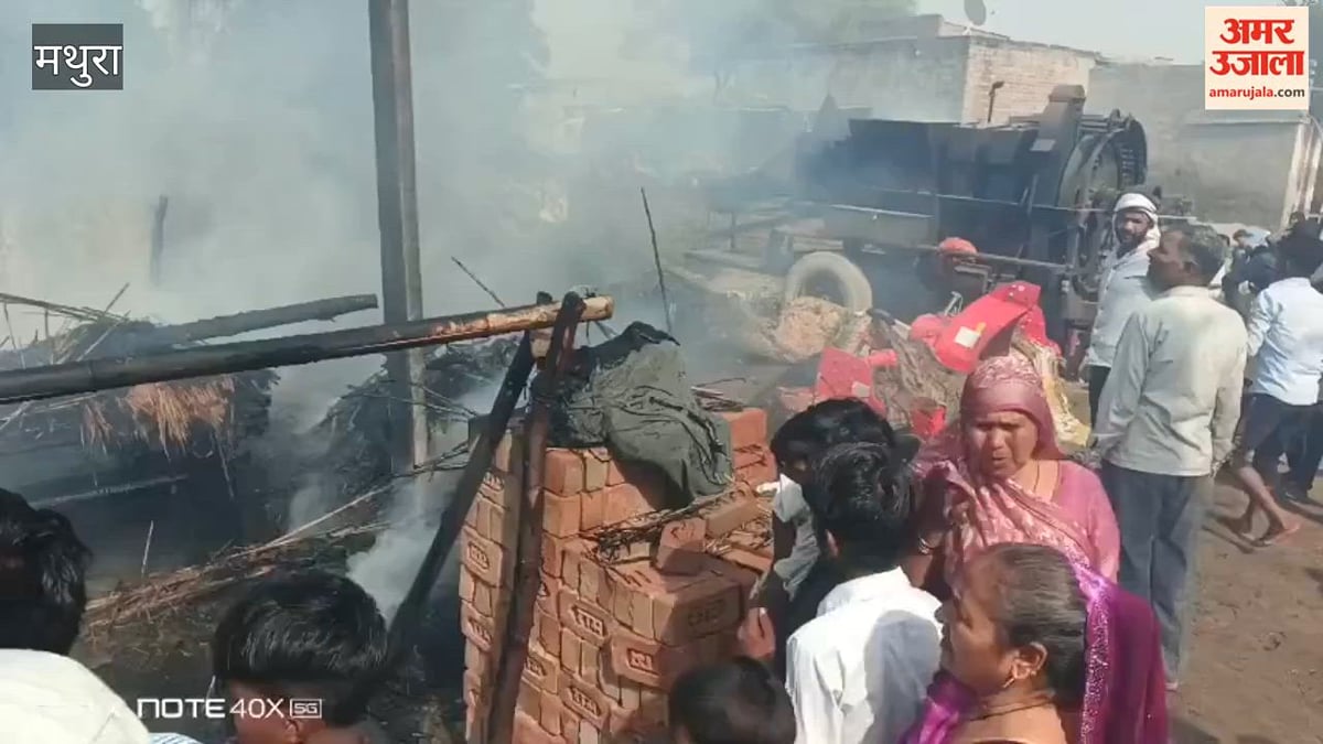 VIDEO: मथुरा के फरह में दो झोपड़ी में लगी आग, एक पशु की माैत