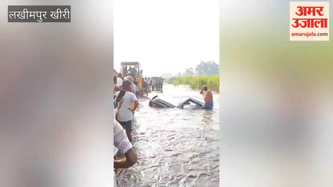 School vehicle submerged in overflowing drain in Lakhimpur Kheri