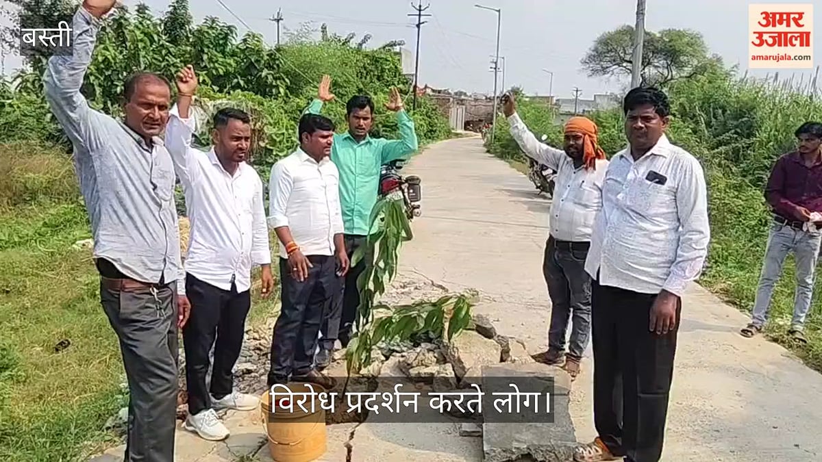 गड्ढे में किया पौधारोपण, विरोध में की नारेबाजी