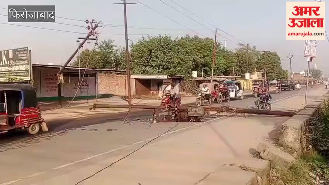 Dumper Breaks Electricity Pole, Live Wires Fall on Road in Firozabad