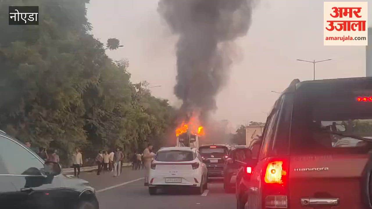 Fire breaks out in double decker bus on Noida Greater Noida Expressway