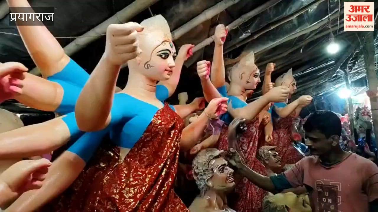 Artists are giving the finishing touches to the idols of Goddess Bhagwati for Durga Puja.
