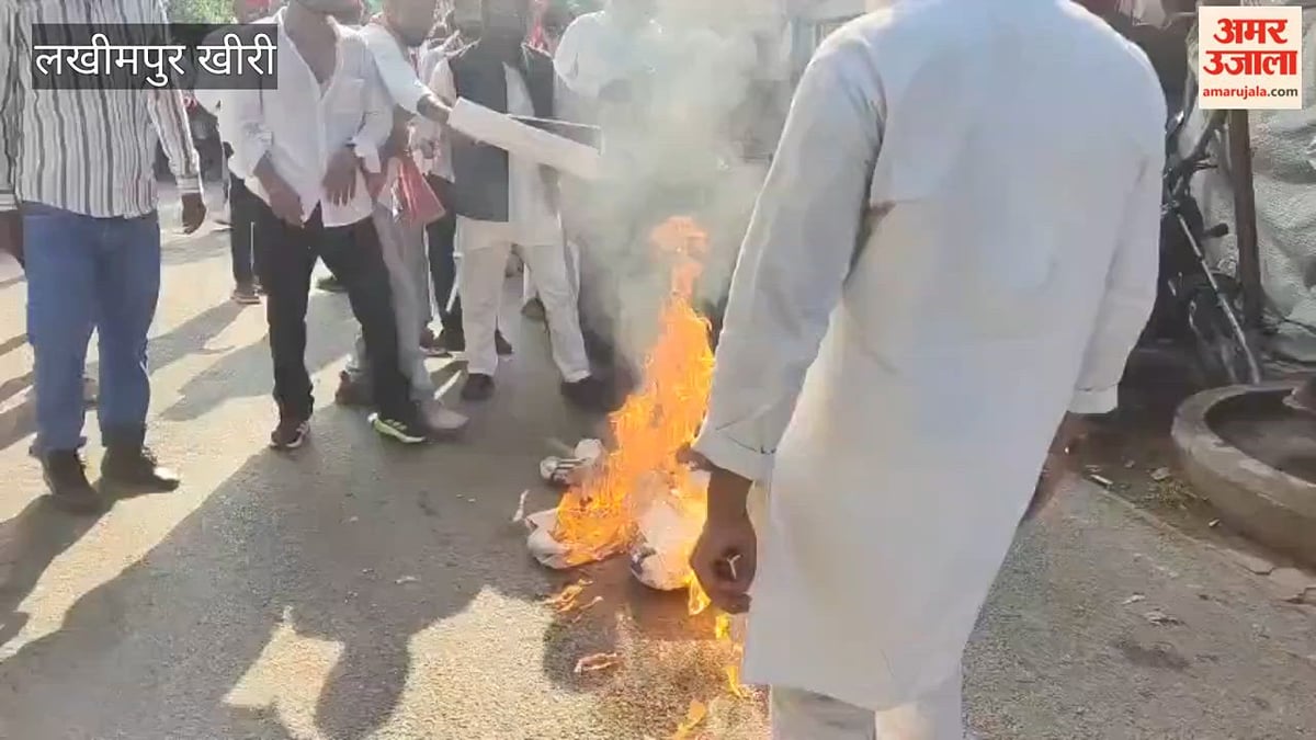 लखीमपुर खीरी: सपा-कांग्रेस का प्रदर्शन, ज्ञानेश कुमार का पुतला फूंका