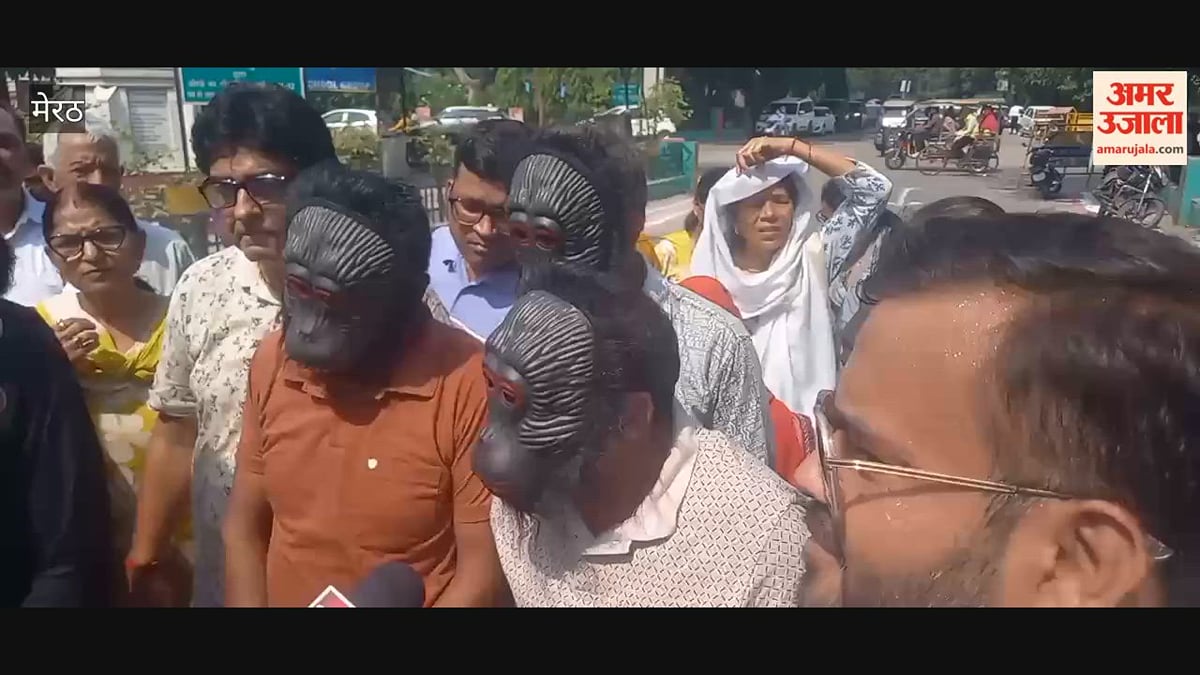 Meerut: बंदरों से निजात की मांग को लेकर अनोखा प्रदर्शन, मुखौटे पहनकर डीएम से मिलने पहुंचे फूलबाग कॉलोनी के लोग