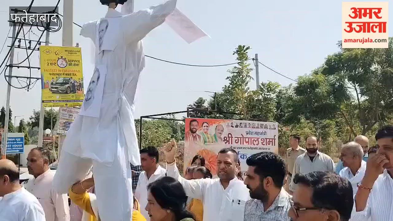 In Fatehabad, BJP workers, led by the party's district president, burned an effigy of Rahul Gandhi and expressed outrage over the alleged mistreatment of female police personnel.