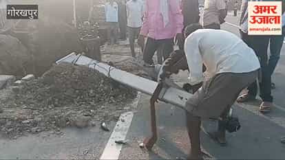 Electric pole fell during drain excavation.