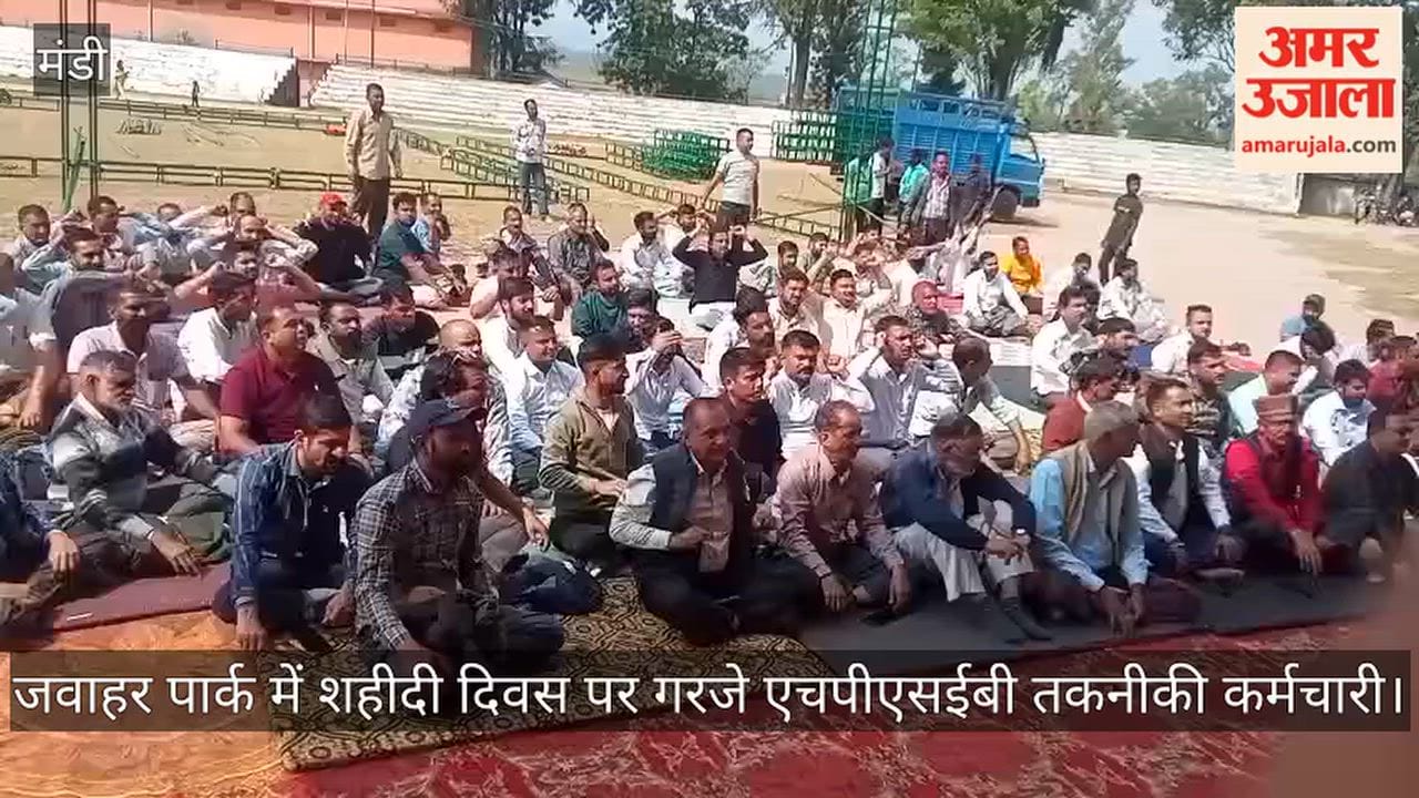 Sundernagar: HPSEB technical employees raise their voices at Jawahar Park on Martyrs' Day.