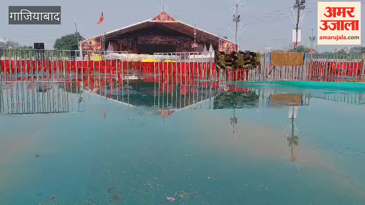 Waterlogging occurred at the Ramlila Ground in Vasundhara Sector 7 following the rain