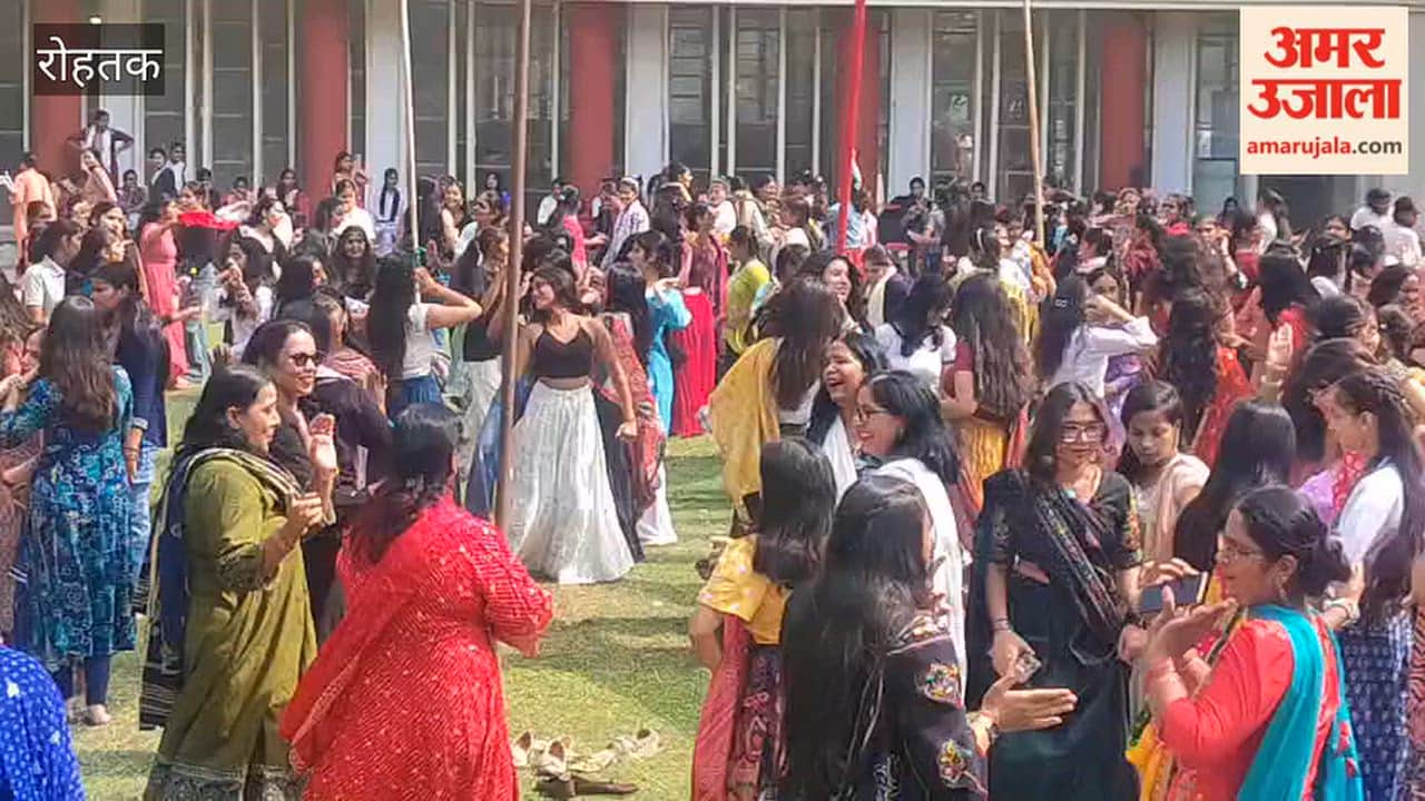 Dandiya festivities in full swing at a women's college in Rohtak; students dance to DJ music