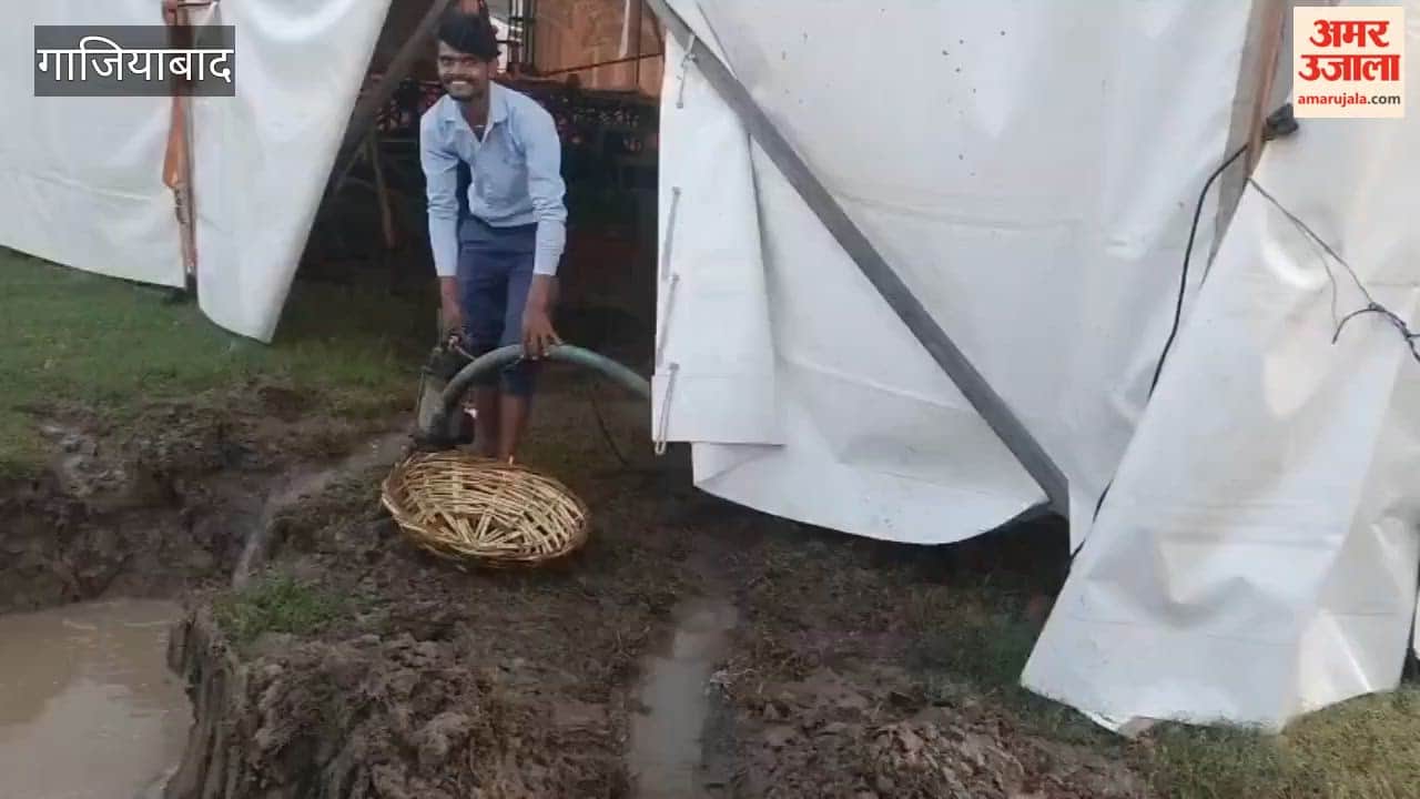 Waterlogging at Ramlila Ground in Ghaziabad following rain concerns over potential delays to performances