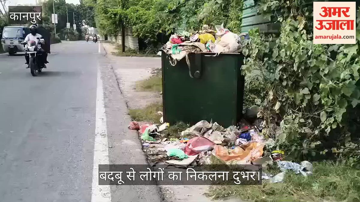 कानपुर: डीएमएसआरडीई के सामने कूड़ेघर ओवरफ्लो, छावनी परिषद की अनदेखी से राहगीर परेशान