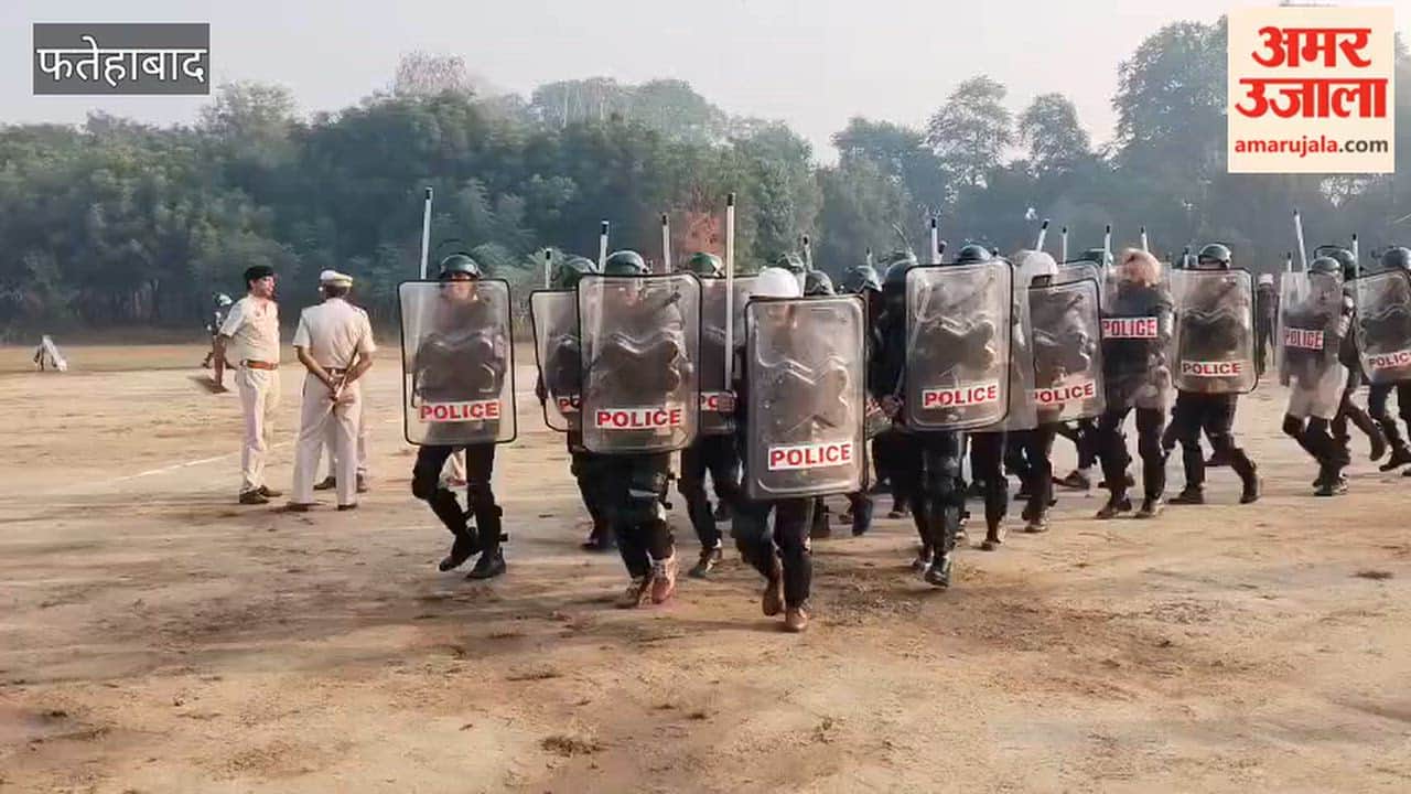 Crowd control exercise using water cannons in Fatehabad; police preparedness tested during mock drill
