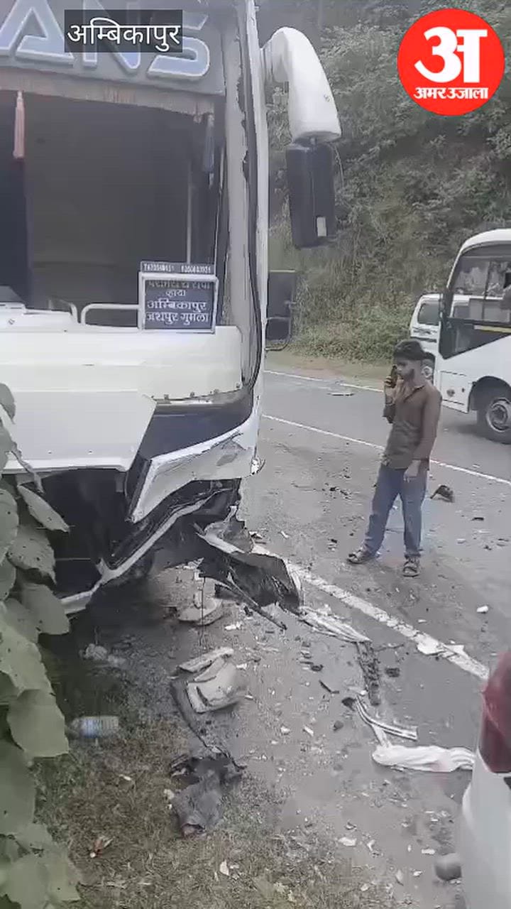 A horrific head-on collision between a Rajhans passenger bus and a Bolero in Charcha, Koriya district, left ni