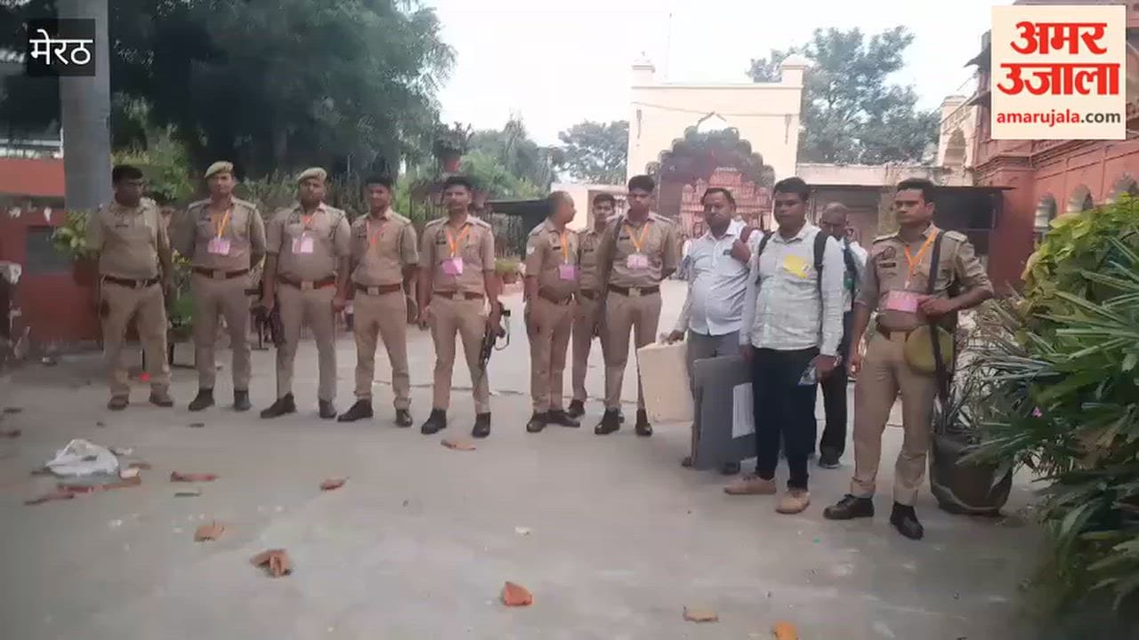 Meerut: Voting concludes; polling staff depart with ballot boxes.