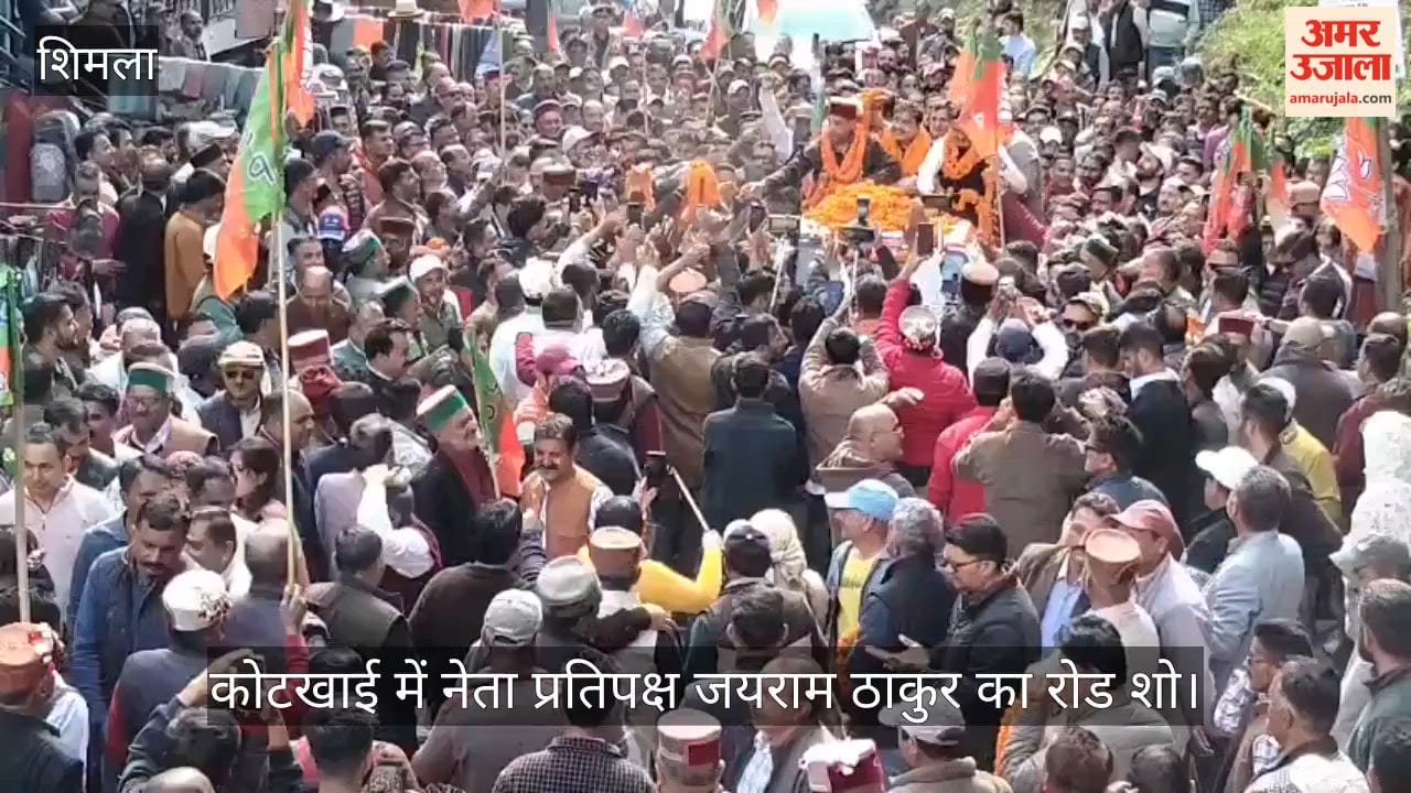 Leader of the Opposition Jairam Thakur’s roadshow in Kotkhai; he traveled from the market to the venue in an open jeep.